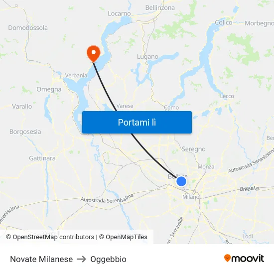 Novate Milanese to Oggebbio map