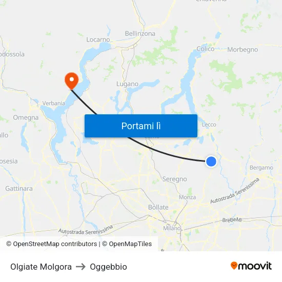 Olgiate Molgora to Oggebbio map