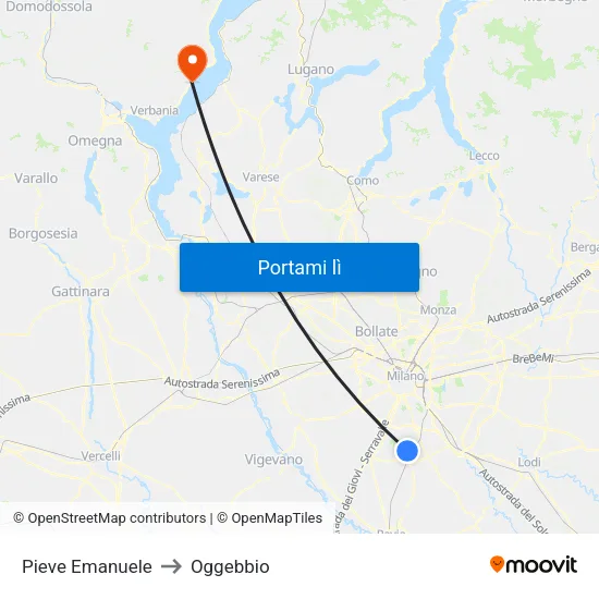 Pieve Emanuele to Oggebbio map
