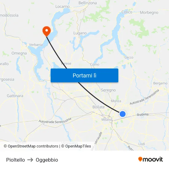 Pioltello to Oggebbio map