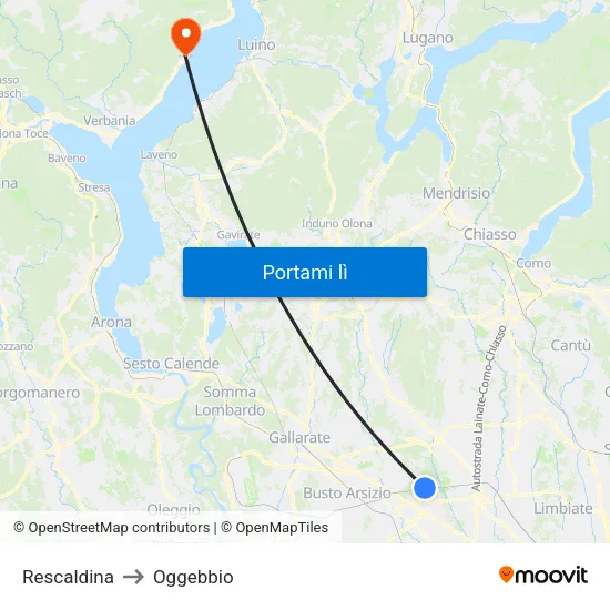 Rescaldina to Oggebbio map