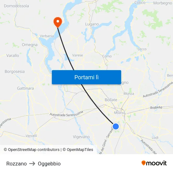 Rozzano to Oggebbio map