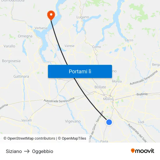 Siziano to Oggebbio map