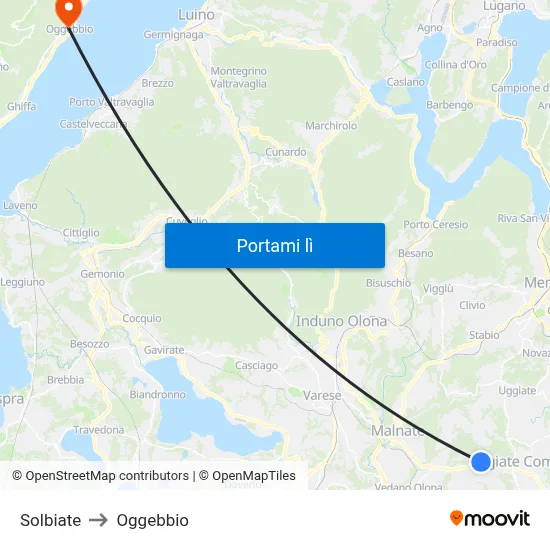 Solbiate to Oggebbio map