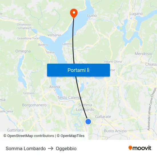 Somma Lombardo to Oggebbio map