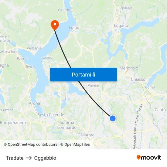 Tradate to Oggebbio map