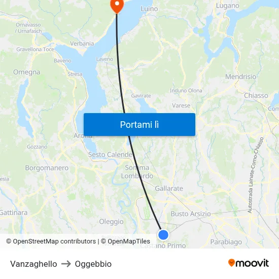 Vanzaghello to Oggebbio map