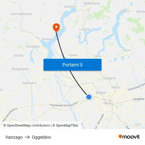 Vanzago to Oggebbio map