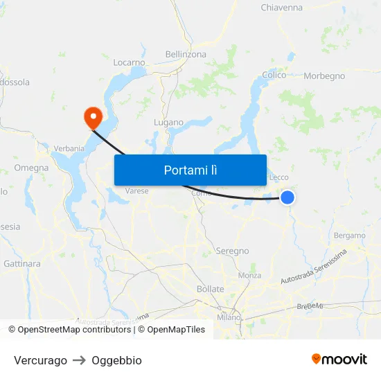 Vercurago to Oggebbio map