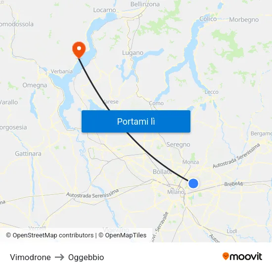 Vimodrone to Oggebbio map