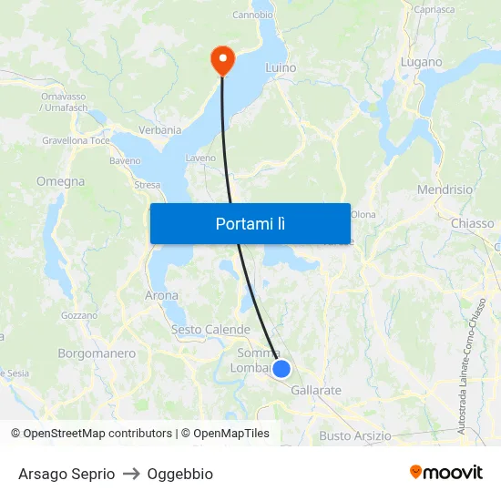Arsago Seprio to Oggebbio map