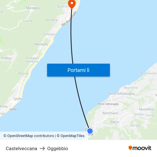 Castelveccana to Oggebbio map