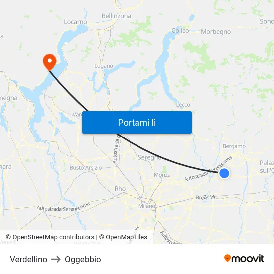 Verdellino to Oggebbio map