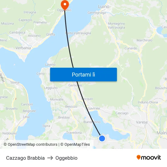 Cazzago Brabbia to Oggebbio map