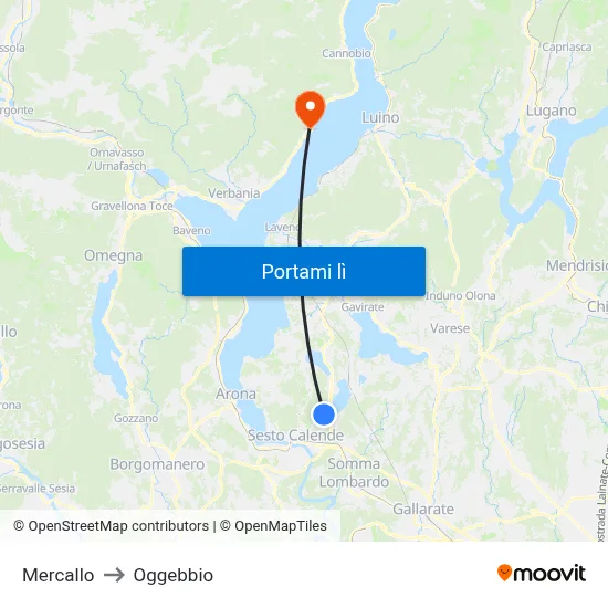 Mercallo to Oggebbio map