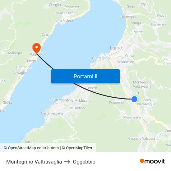 Montegrino Valtravaglia to Oggebbio map