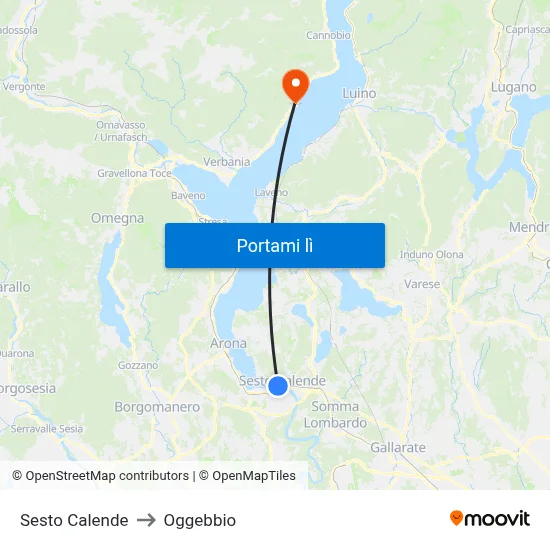 Sesto Calende to Oggebbio map