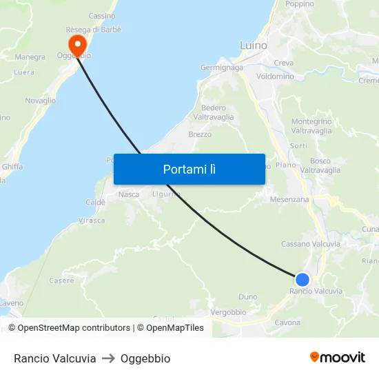 Rancio Valcuvia to Oggebbio map
