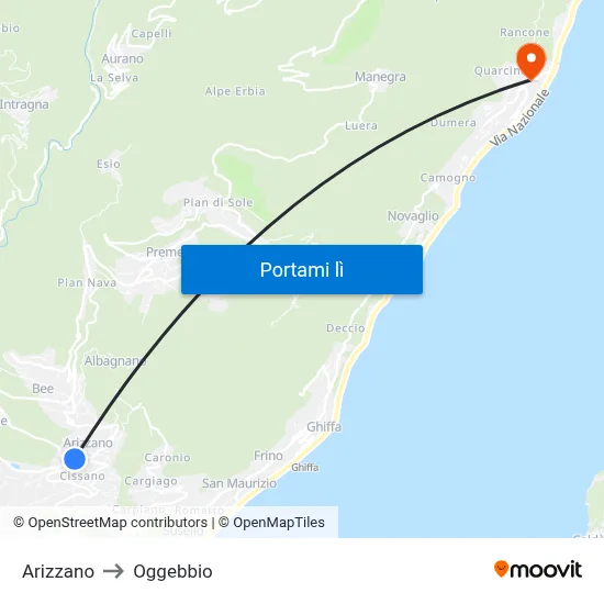 Arizzano to Oggebbio map