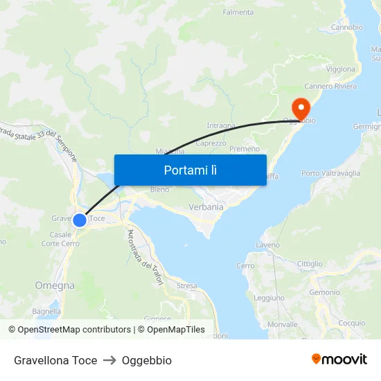 Gravellona Toce to Oggebbio map