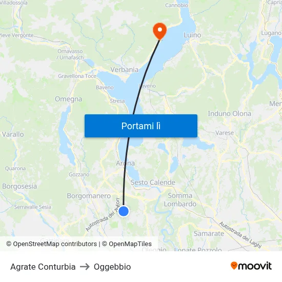 Agrate Conturbia to Oggebbio map