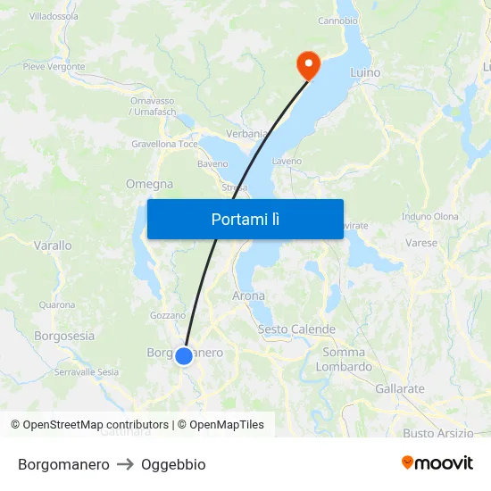 Borgomanero to Oggebbio map