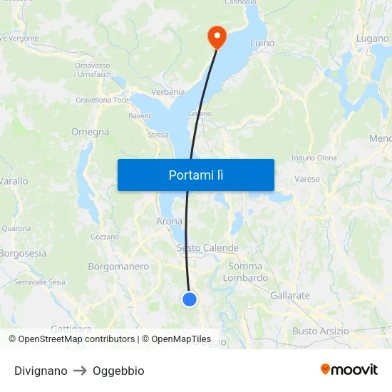 Divignano to Oggebbio map