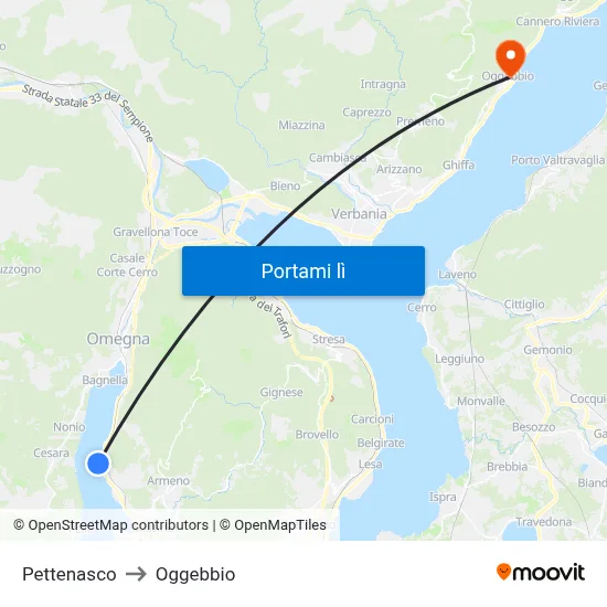 Pettenasco to Oggebbio map