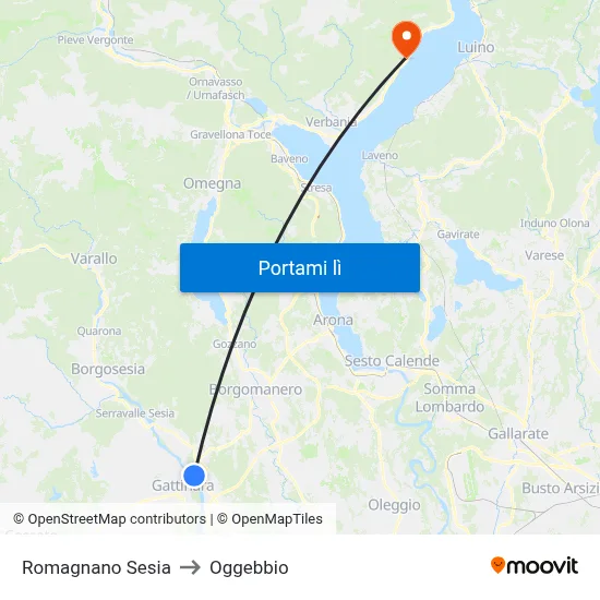 Romagnano Sesia to Oggebbio map