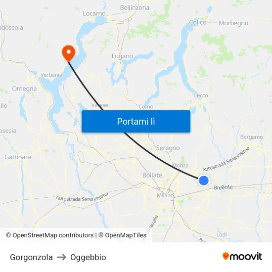 Gorgonzola to Oggebbio map