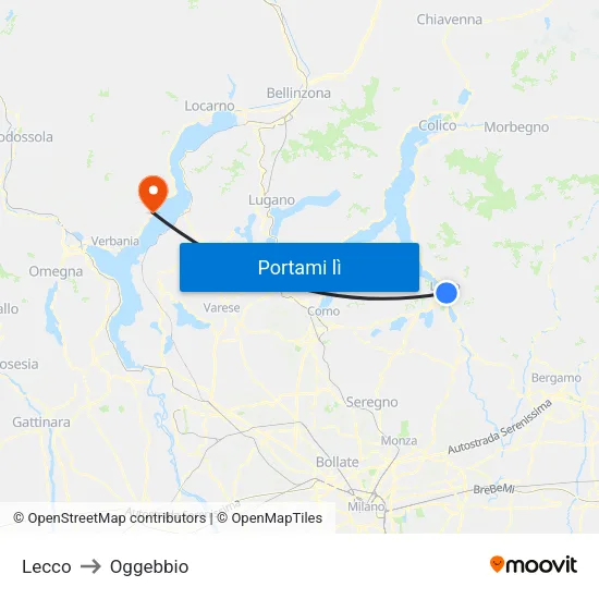 Lecco to Oggebbio map