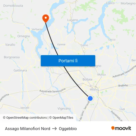 Assago Milanofiori Nord to Oggebbio map