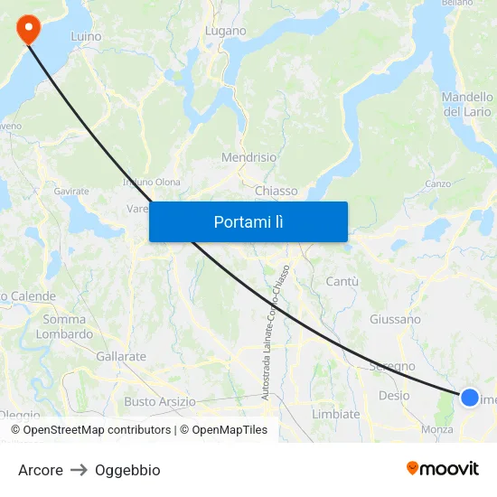 Arcore to Oggebbio map