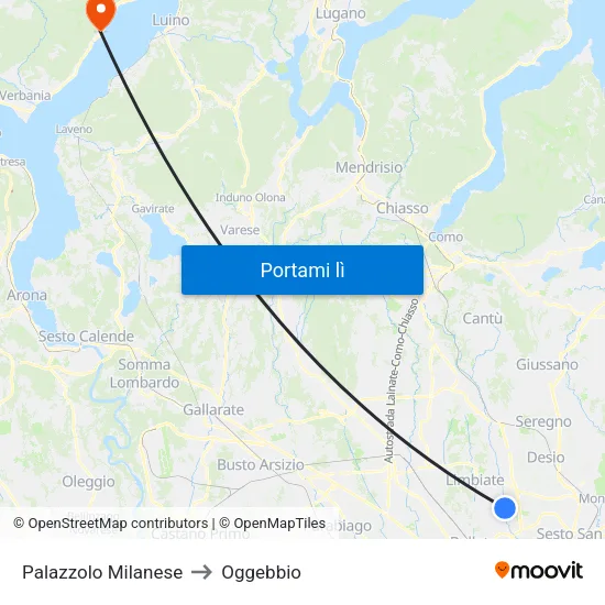 Palazzolo Milanese to Oggebbio map