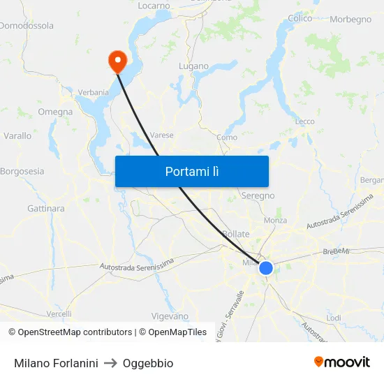 Milano Forlanini to Oggebbio map