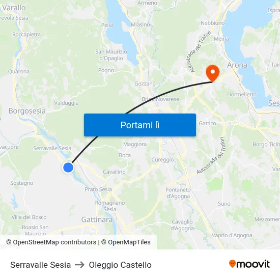 Serravalle Sesia to Oleggio Castello map