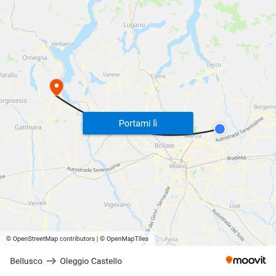 Bellusco to Oleggio Castello map