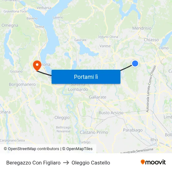 Beregazzo Con Figliaro to Oleggio Castello map
