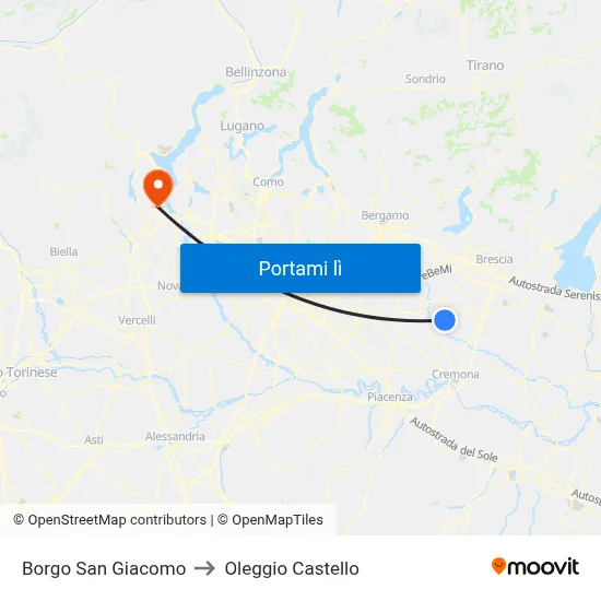 Borgo San Giacomo to Oleggio Castello map