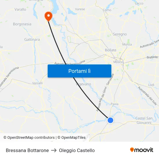 Bressana Bottarone to Oleggio Castello map
