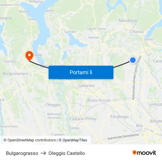 Bulgarograsso to Oleggio Castello map