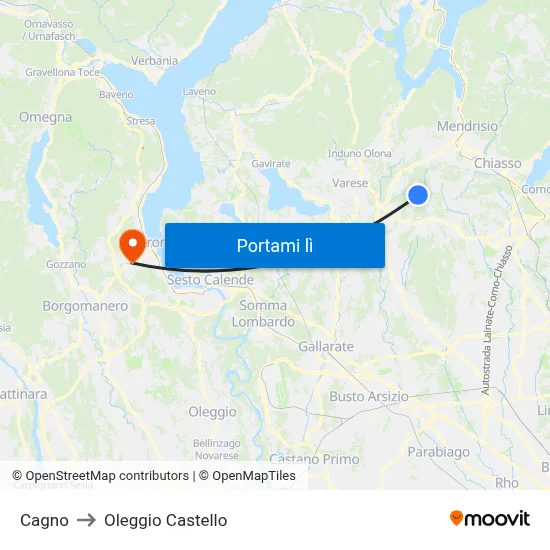 Cagno to Oleggio Castello map