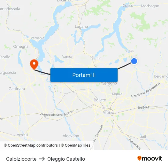 Calolziocorte to Oleggio Castello map