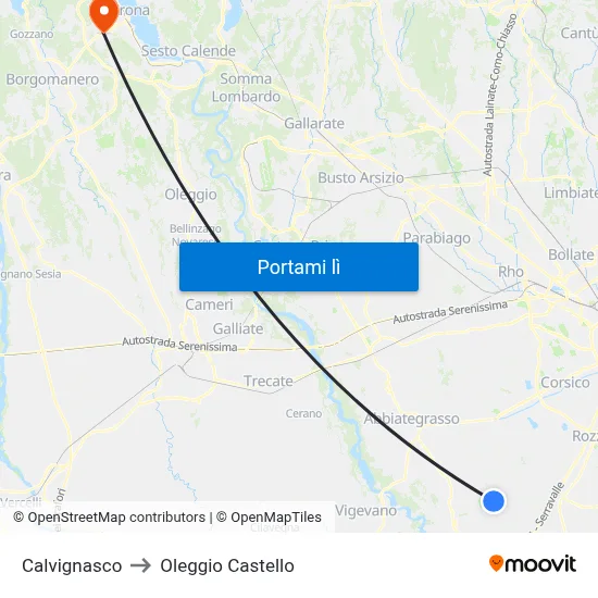 Calvignasco to Oleggio Castello map