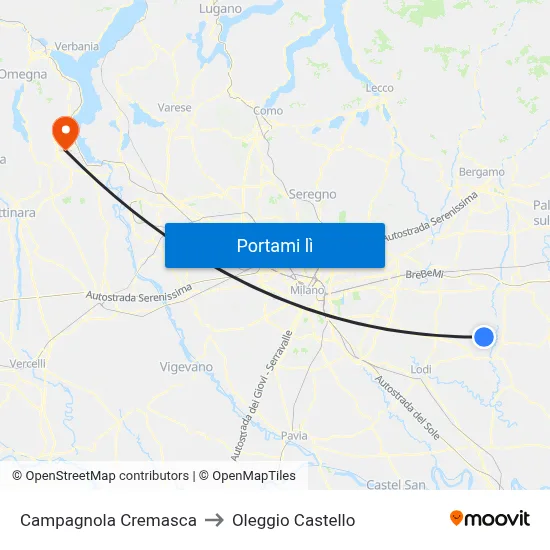 Campagnola Cremasca to Oleggio Castello map