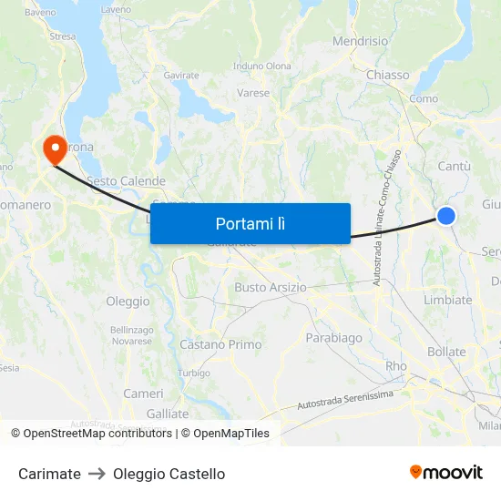 Carimate to Oleggio Castello map
