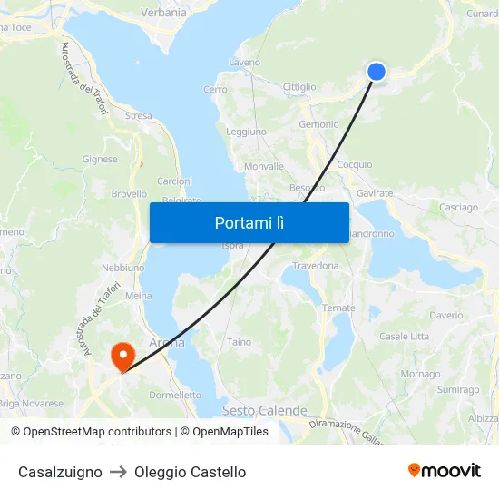 Casalzuigno to Oleggio Castello map