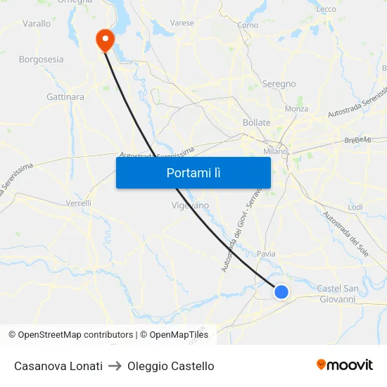 Casanova Lonati to Oleggio Castello map