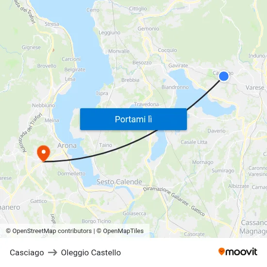 Casciago to Oleggio Castello map