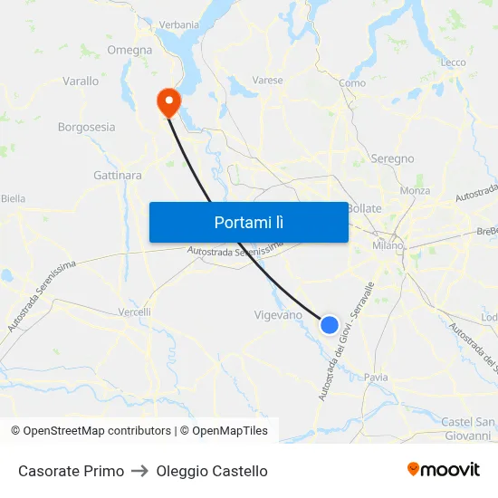 Casorate Primo to Oleggio Castello map